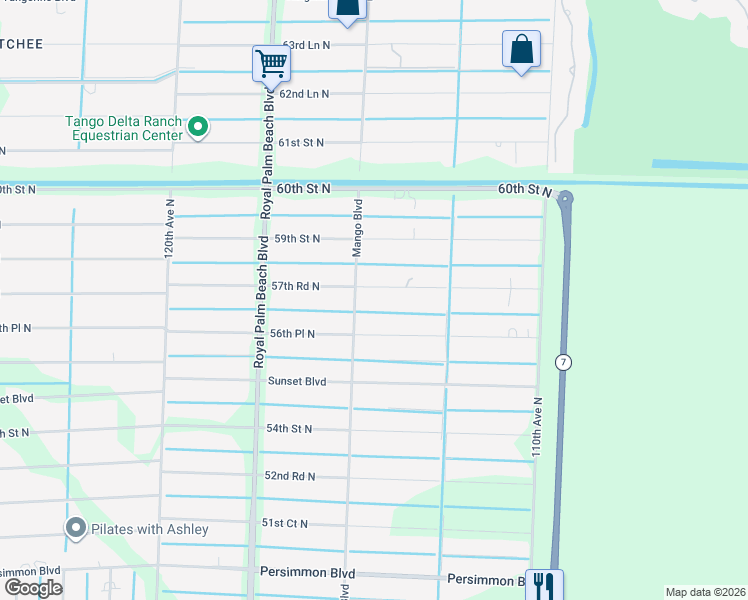 map of restaurants, bars, coffee shops, grocery stores, and more near 11448 57th Road North in West Palm Beach
