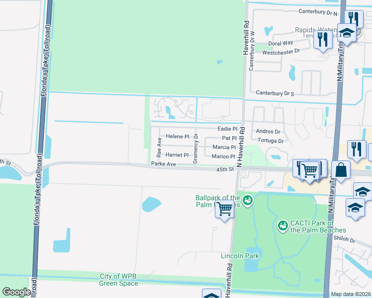 map of restaurants, bars, coffee shops, grocery stores, and more near in Palm Beach County
