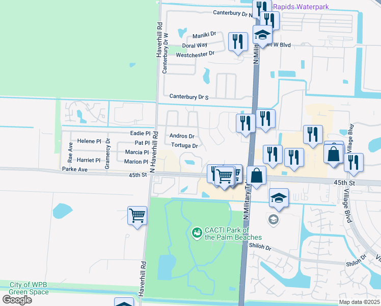 map of restaurants, bars, coffee shops, grocery stores, and more near 4821 Arjaro Drive in West Palm Beach