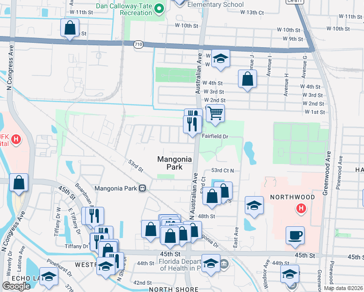 map of restaurants, bars, coffee shops, grocery stores, and more near 1212 Giller Avenue in West Palm Beach