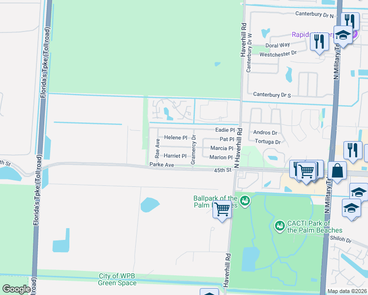map of restaurants, bars, coffee shops, grocery stores, and more near in Palm Beach County