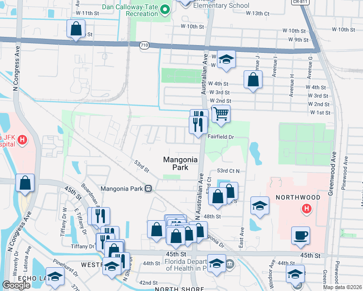 map of restaurants, bars, coffee shops, grocery stores, and more near 1212 Giller Avenue in West Palm Beach