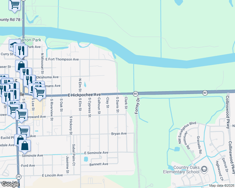 map of restaurants, bars, coffee shops, grocery stores, and more near in LaBelle
