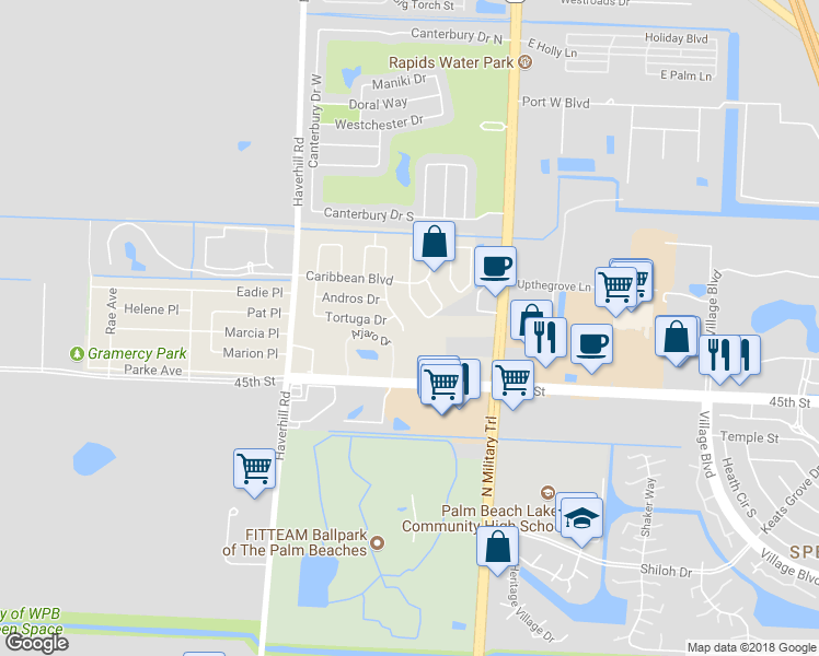 map of restaurants, bars, coffee shops, grocery stores, and more near 5756 Aruba Way in West Palm Beach