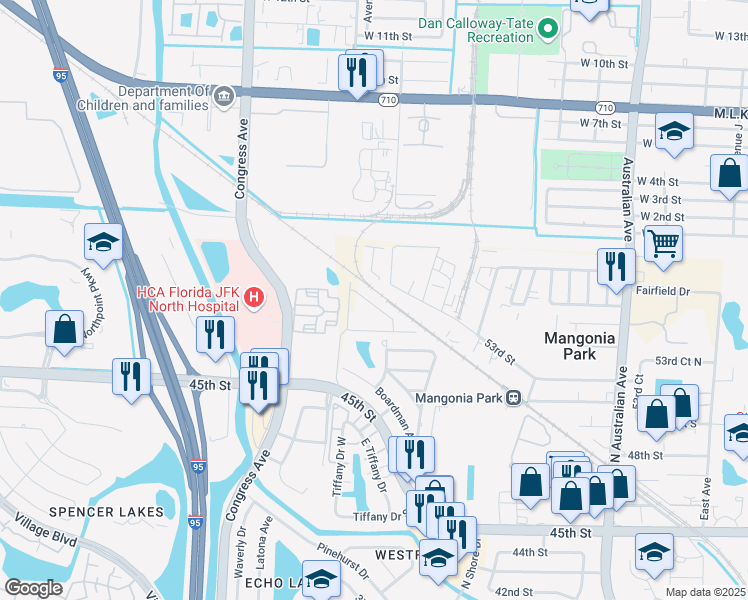 map of restaurants, bars, coffee shops, grocery stores, and more near 5688 Mentmore Drive in West Palm Beach