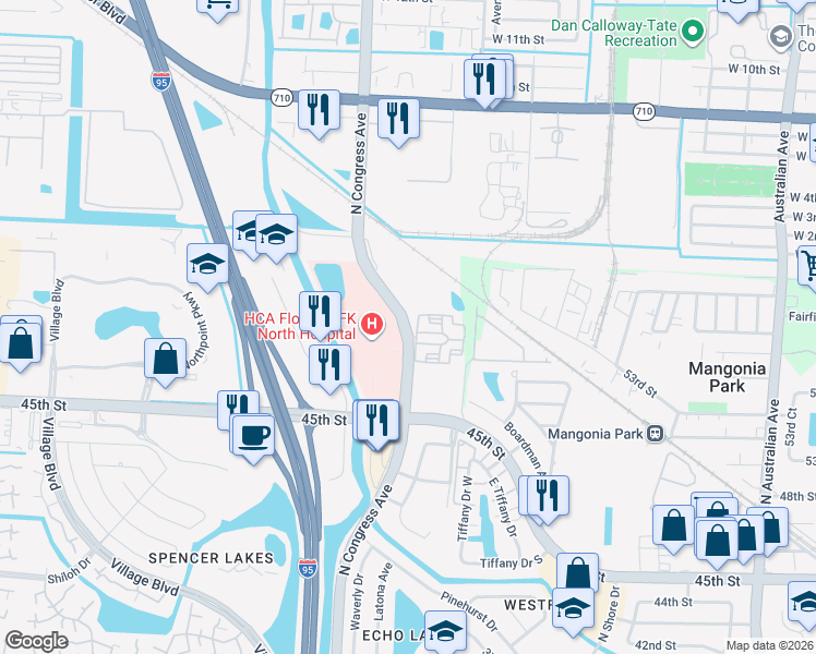 map of restaurants, bars, coffee shops, grocery stores, and more near 4526 North Congress Avenue in West Palm Beach