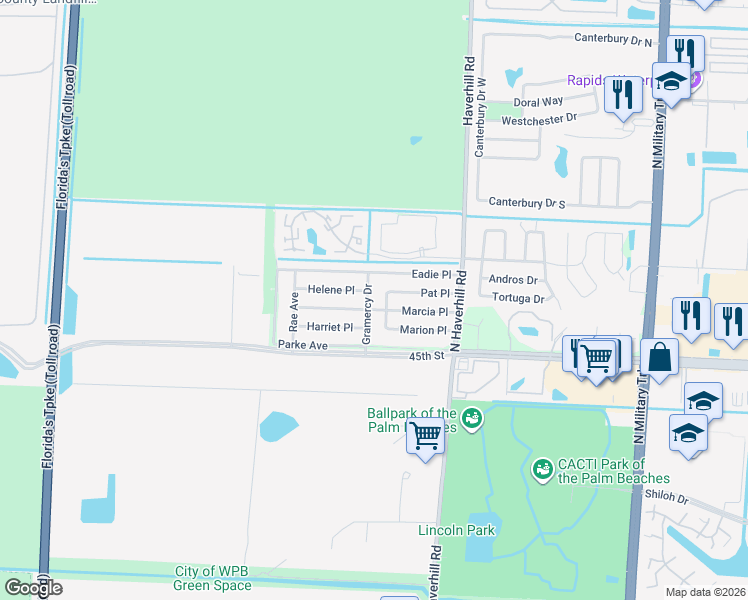 map of restaurants, bars, coffee shops, grocery stores, and more near 5710 Mary Lane in West Palm Beach