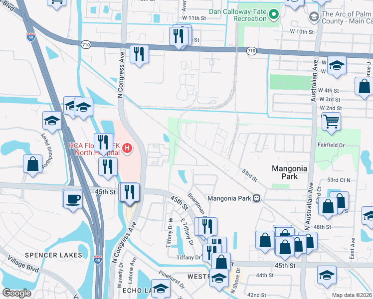map of restaurants, bars, coffee shops, grocery stores, and more near 5688 Mentmore Drive in West Palm Beach