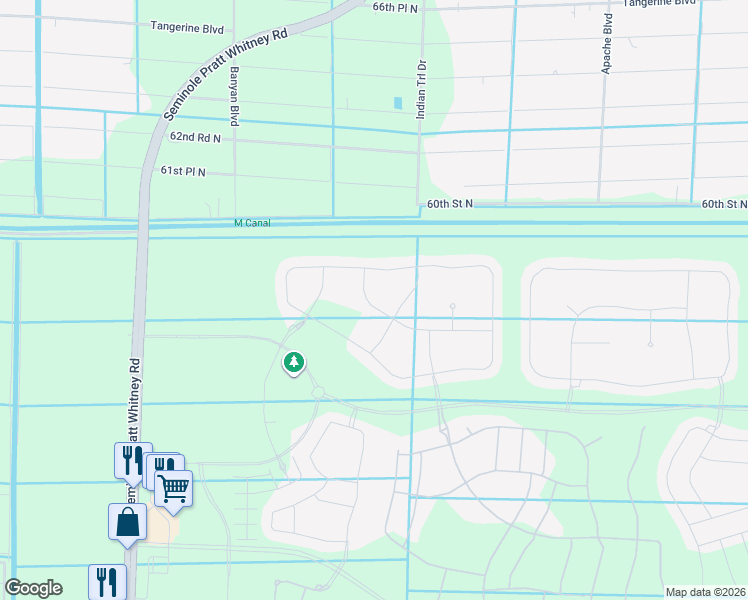 map of restaurants, bars, coffee shops, grocery stores, and more near 5939 Buttonbush Drive in Loxahatchee