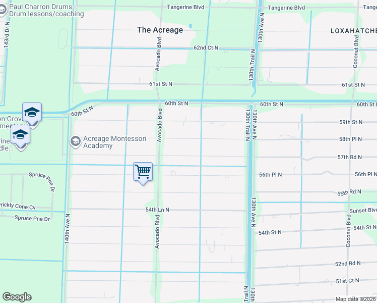 map of restaurants, bars, coffee shops, grocery stores, and more near 13310 57th Place North in West Palm Beach