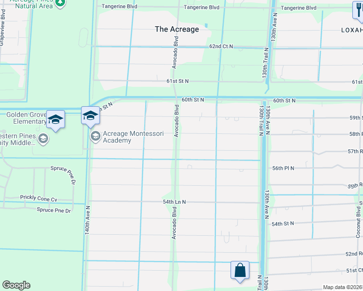 map of restaurants, bars, coffee shops, grocery stores, and more near 13398 57th Place North in West Palm Beach