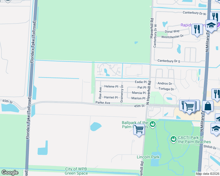 map of restaurants, bars, coffee shops, grocery stores, and more near 5388 Eadie Place in West Palm Beach