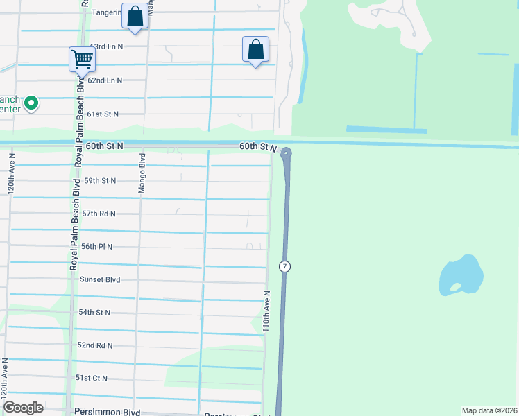 map of restaurants, bars, coffee shops, grocery stores, and more near 11063 57th Road North in West Palm Beach