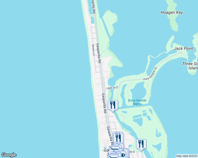 map of restaurants, bars, coffee shops, grocery stores, and more near 18th Street in Boca Grande