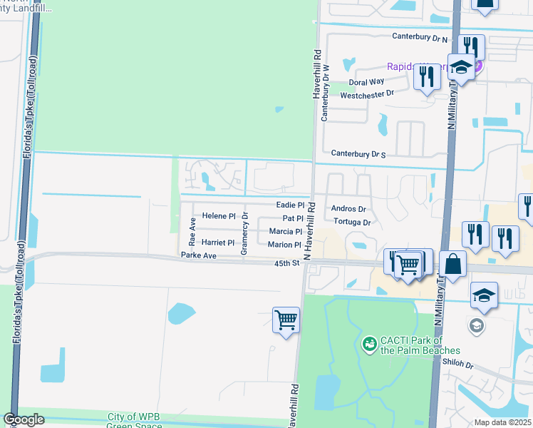 map of restaurants, bars, coffee shops, grocery stores, and more near 5184 Eadie Place in West Palm Beach