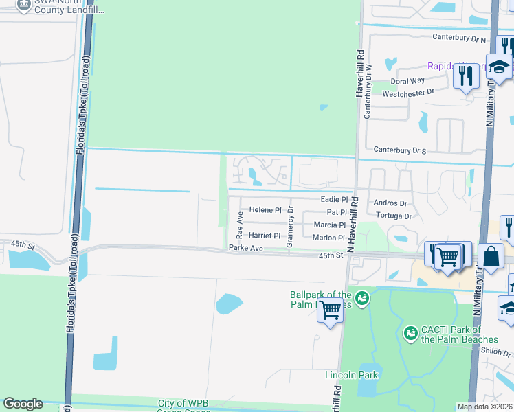 map of restaurants, bars, coffee shops, grocery stores, and more near 5387 Helene Place in West Palm Beach