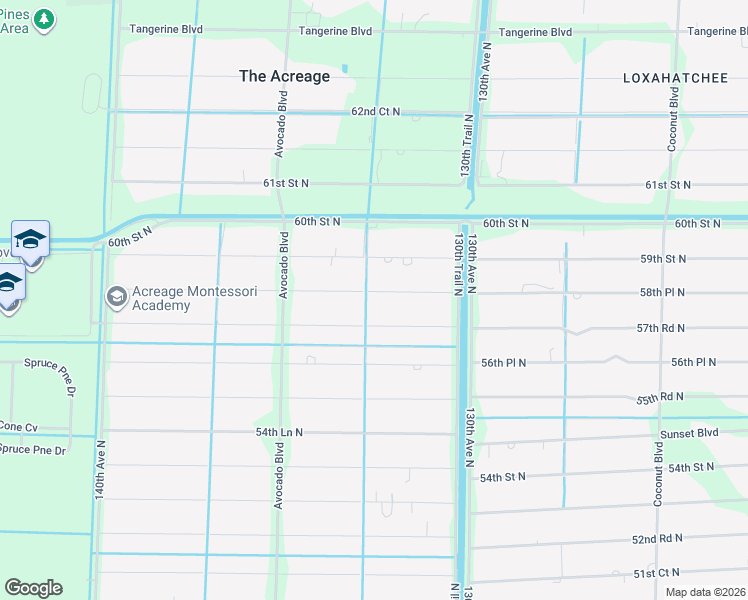 map of restaurants, bars, coffee shops, grocery stores, and more near 13222 58th Court North in Royal Palm Beach