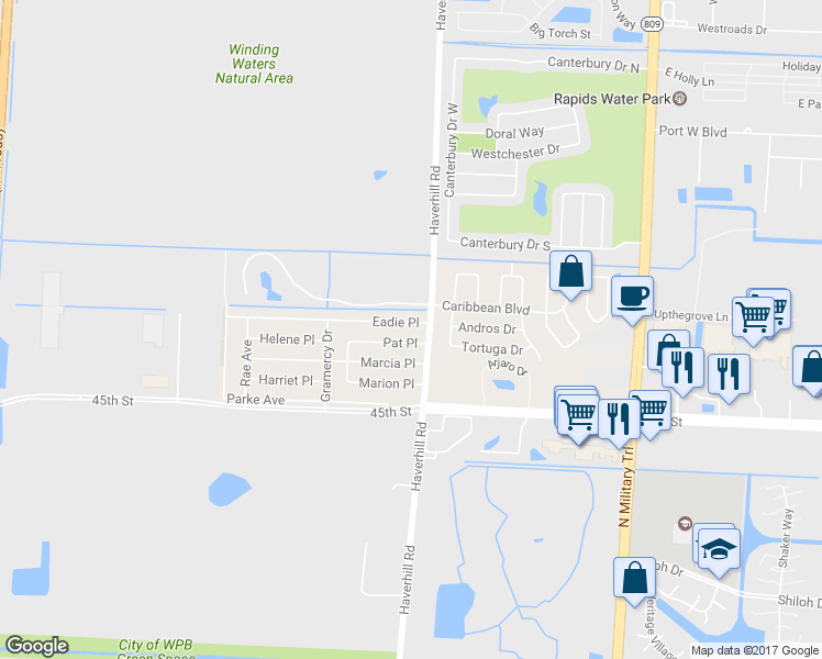 map of restaurants, bars, coffee shops, grocery stores, and more near 5042 Eadie Place in West Palm Beach