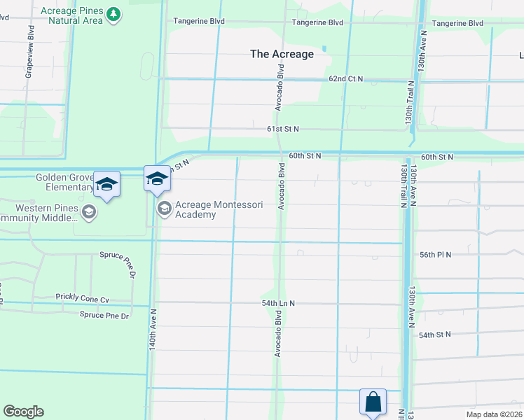 map of restaurants, bars, coffee shops, grocery stores, and more near 13528 58th Court North in West Palm Beach