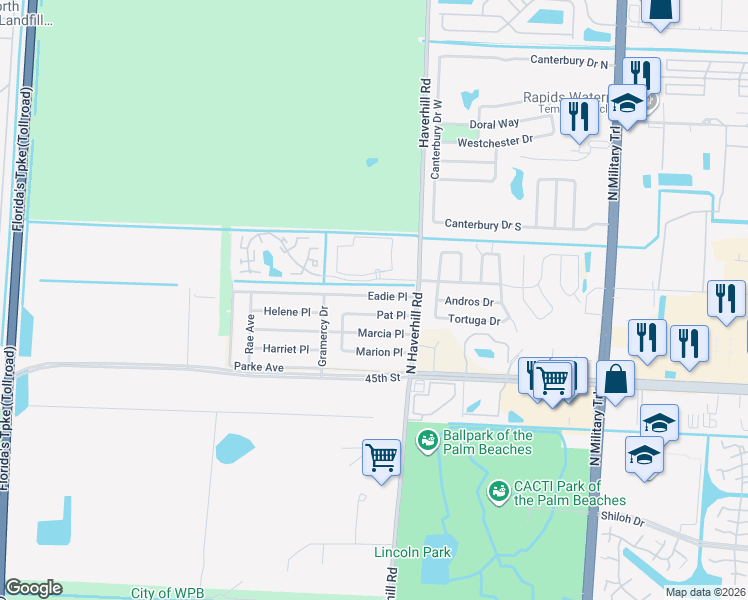 map of restaurants, bars, coffee shops, grocery stores, and more near 5112 Eadie Place in West Palm Beach