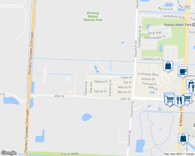 map of restaurants, bars, coffee shops, grocery stores, and more near 5388 Eadie Place in West Palm Beach