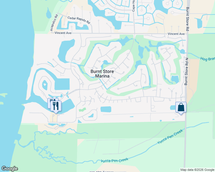 map of restaurants, bars, coffee shops, grocery stores, and more near 3885 Cape Cole Boulevard in Punta Gorda