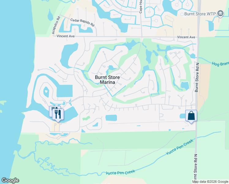 map of restaurants, bars, coffee shops, grocery stores, and more near 3885 Cape Cole Boulevard in Punta Gorda
