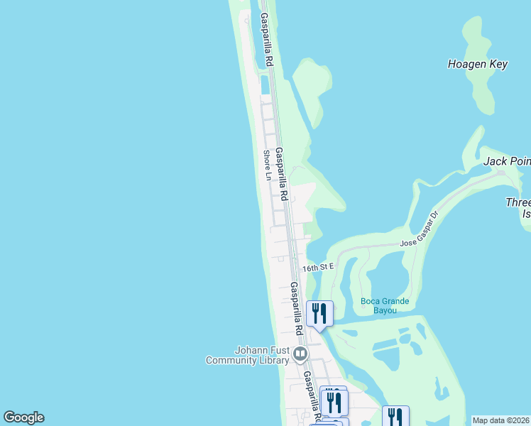 map of restaurants, bars, coffee shops, grocery stores, and more near 2041 Shore Lane in Boca Grande