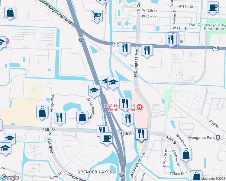 map of restaurants, bars, coffee shops, grocery stores, and more near 5840 Corporate Way in West Palm Beach