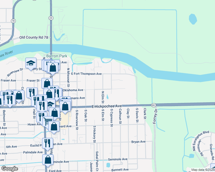 map of restaurants, bars, coffee shops, grocery stores, and more near 580 East Oklahoma Avenue in LaBelle