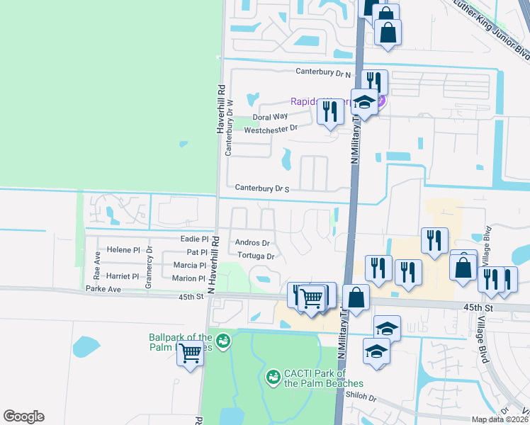map of restaurants, bars, coffee shops, grocery stores, and more near 4824 Bimini Circle North in West Palm Beach