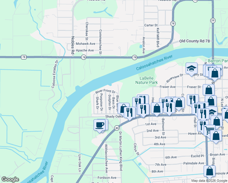 map of restaurants, bars, coffee shops, grocery stores, and more near 900 Aqua Isles Boulevard in LaBelle