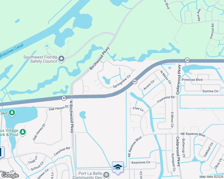 map of restaurants, bars, coffee shops, grocery stores, and more near 4531 Springview Circle in LaBelle