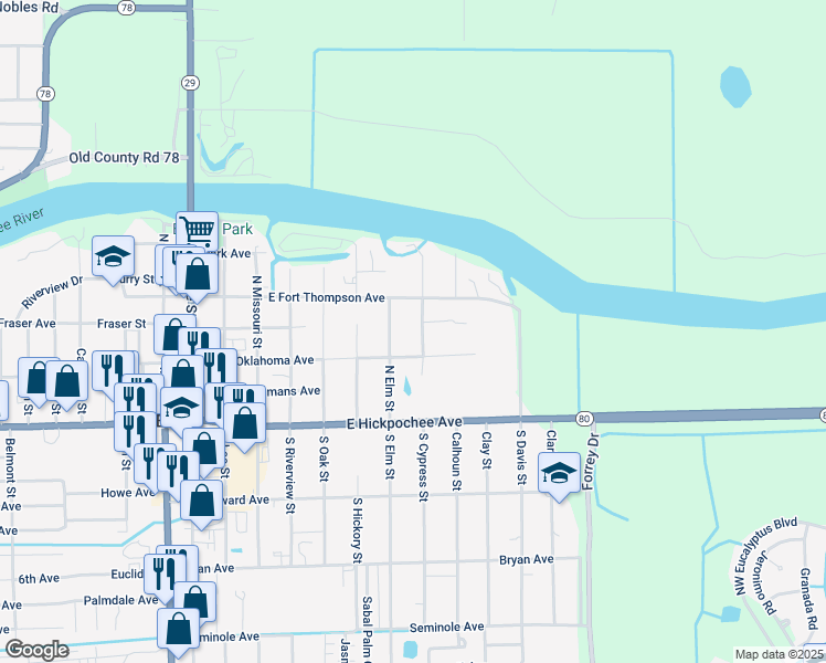 map of restaurants, bars, coffee shops, grocery stores, and more near 580 East Oklahoma Avenue in LaBelle