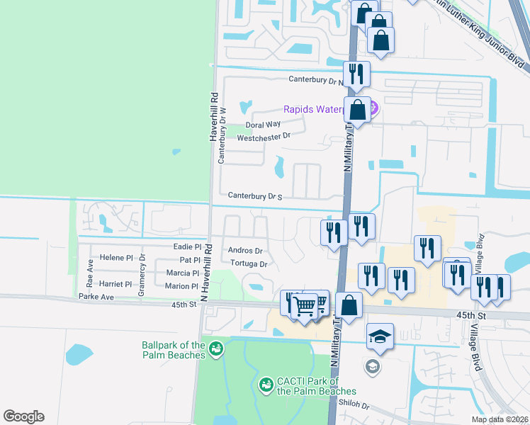 map of restaurants, bars, coffee shops, grocery stores, and more near 4824 Bimini Circle North in West Palm Beach