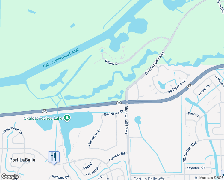 map of restaurants, bars, coffee shops, grocery stores, and more near 2843 Florida 80 in LaBelle