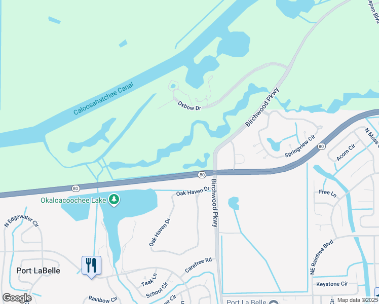 map of restaurants, bars, coffee shops, grocery stores, and more near 2843 Florida 80 in LaBelle
