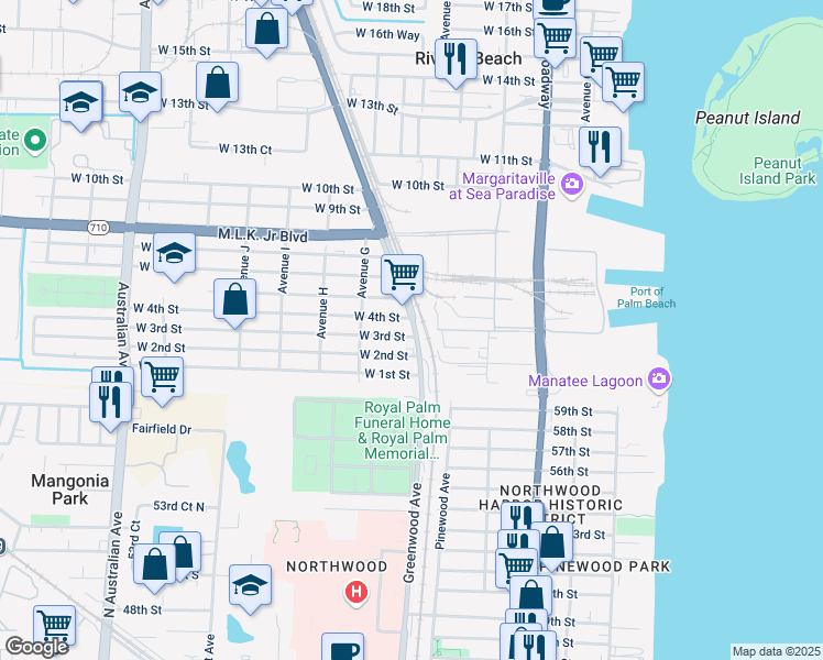 map of restaurants, bars, coffee shops, grocery stores, and more near 301 President Barack Obama Highway in Riviera Beach