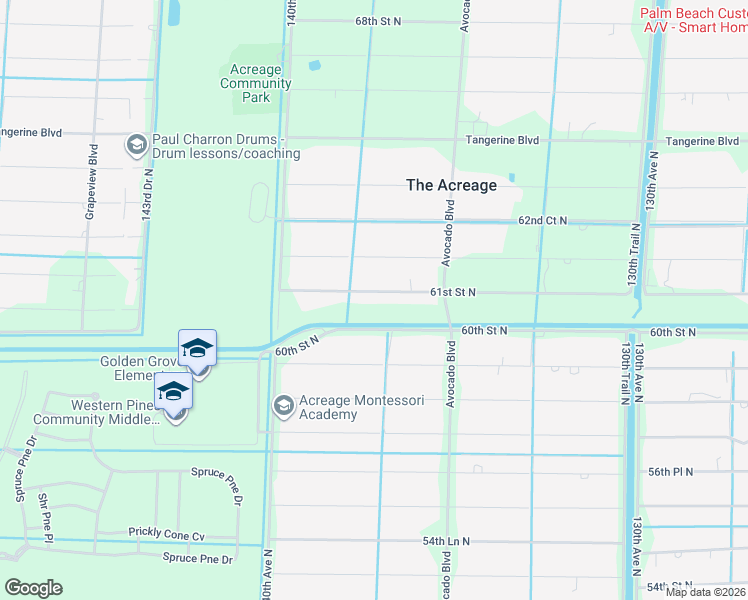 map of restaurants, bars, coffee shops, grocery stores, and more near 13744 61st Street North in West Palm Beach