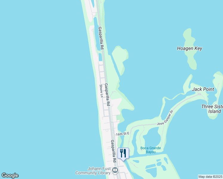 map of restaurants, bars, coffee shops, grocery stores, and more near 2301 East Railroad Avenue in Boca Grande