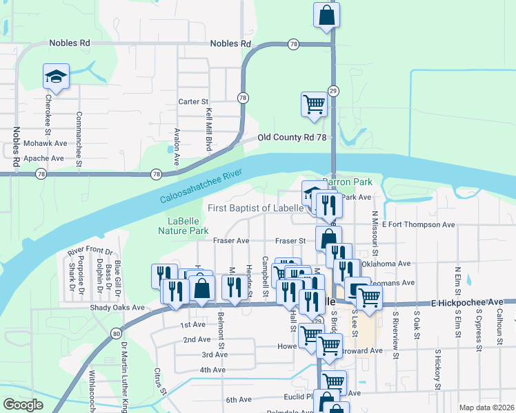 map of restaurants, bars, coffee shops, grocery stores, and more near 245 Riviera Vista Boulevard in LaBelle