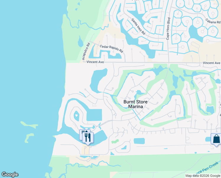 map of restaurants, bars, coffee shops, grocery stores, and more near 17820 Hibiscus Cove Court in Punta Gorda