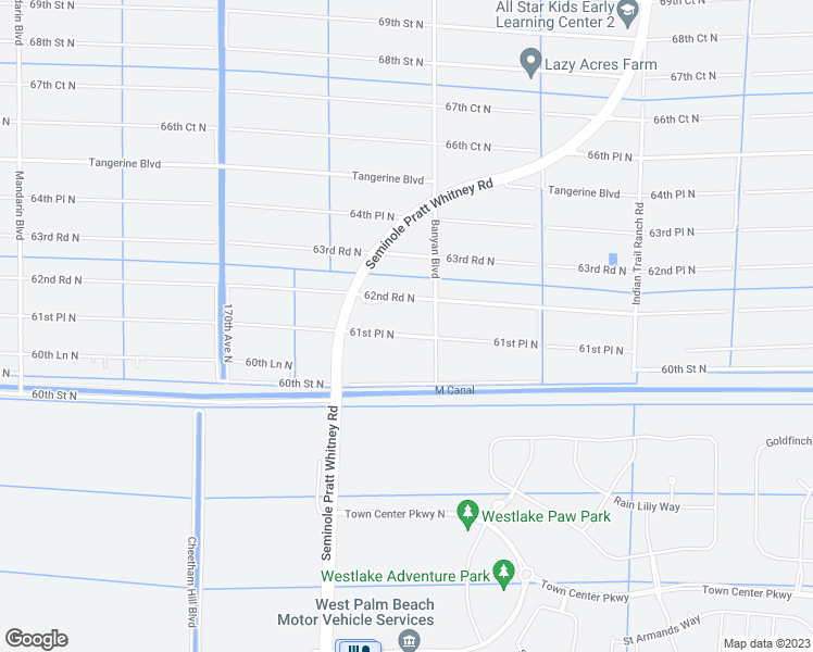 map of restaurants, bars, coffee shops, grocery stores, and more near 16529 61st Place North in Loxahatchee