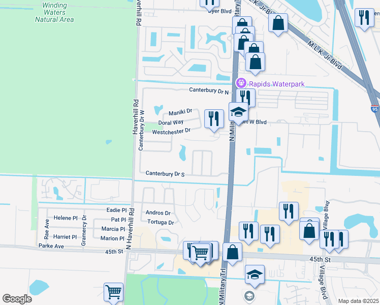 map of restaurants, bars, coffee shops, grocery stores, and more near 115 Timber Run W in Riviera Beach