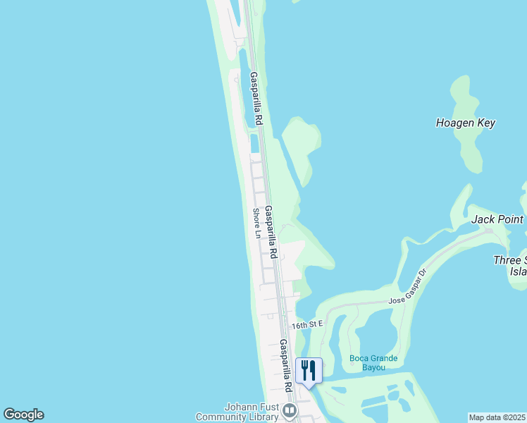 map of restaurants, bars, coffee shops, grocery stores, and more near 2301 East Railroad Avenue in Boca Grande