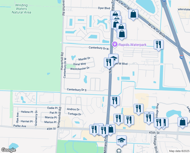 map of restaurants, bars, coffee shops, grocery stores, and more near 2522 Timber Run East in Riviera Beach