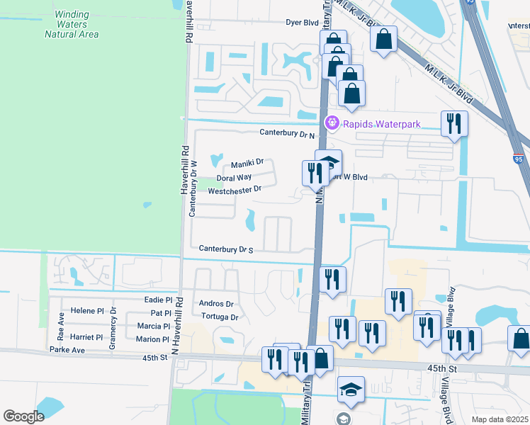 map of restaurants, bars, coffee shops, grocery stores, and more near 115 Timber Run West in Riviera Beach
