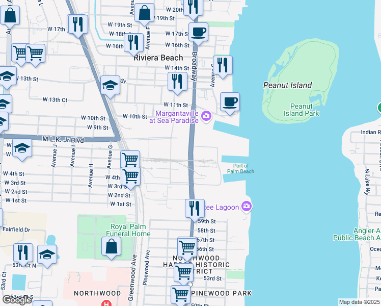 map of restaurants, bars, coffee shops, grocery stores, and more near 790 Highway A1A in Riviera Beach