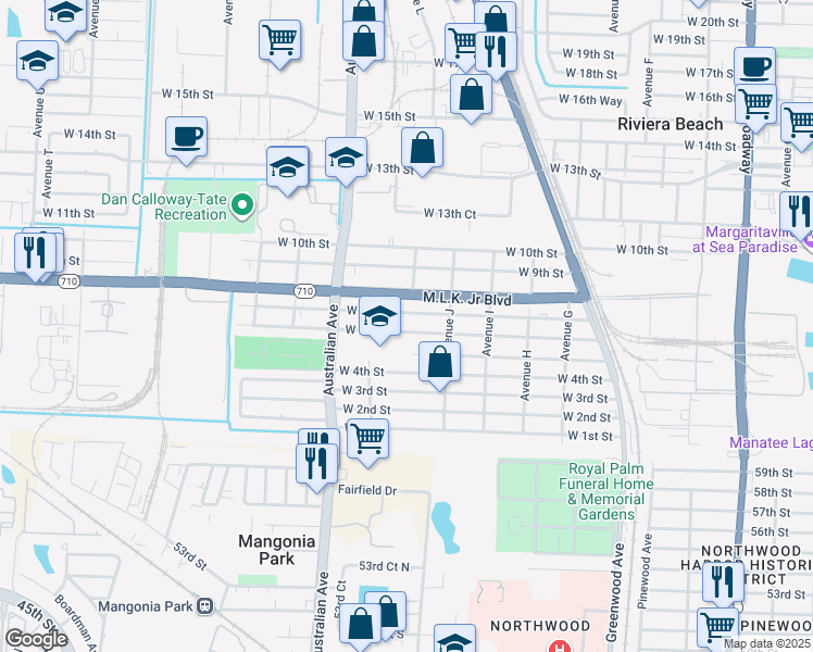 map of restaurants, bars, coffee shops, grocery stores, and more near 1004 West 6th Street in West Palm Beach