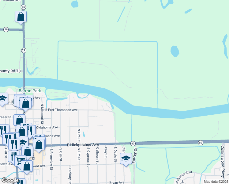 map of restaurants, bars, coffee shops, grocery stores, and more near 885 Riverbend Drive in LaBelle